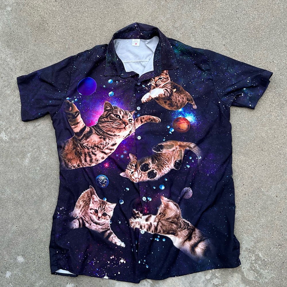 Space Cat Button Down Shirt | Space Kitty